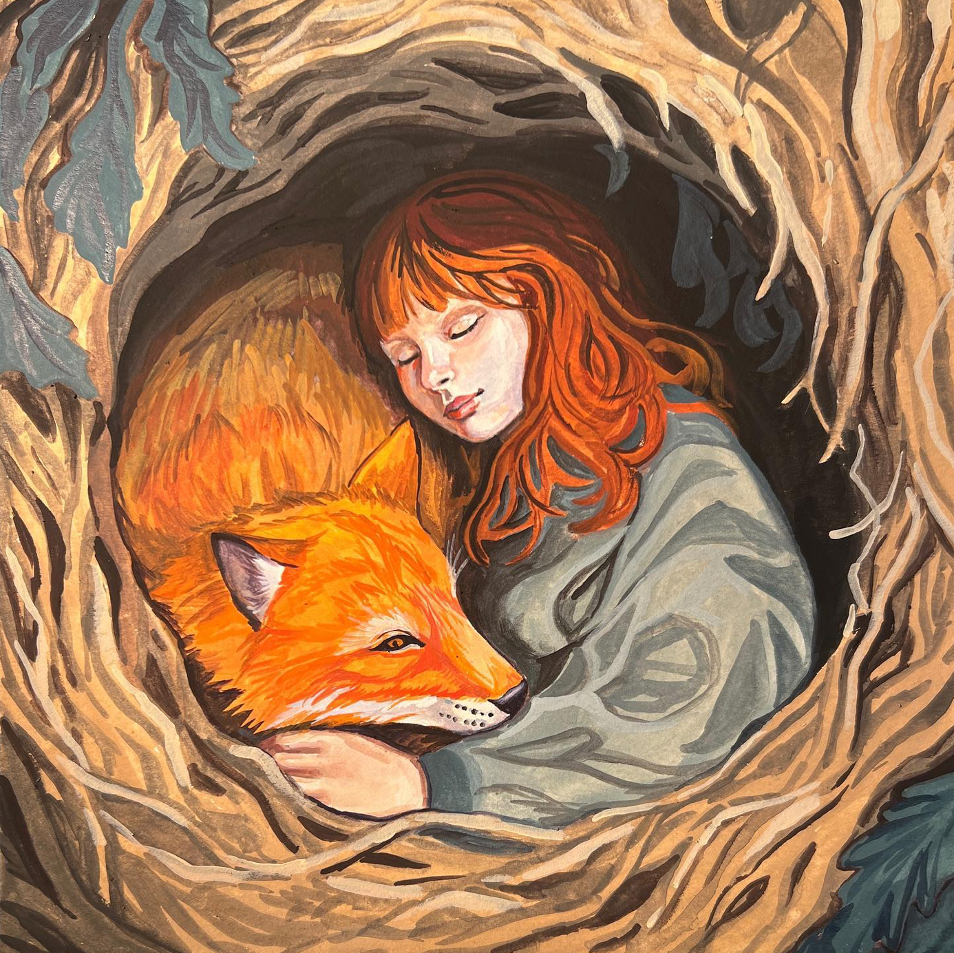 Asleep in the Fox Den Original Illustration