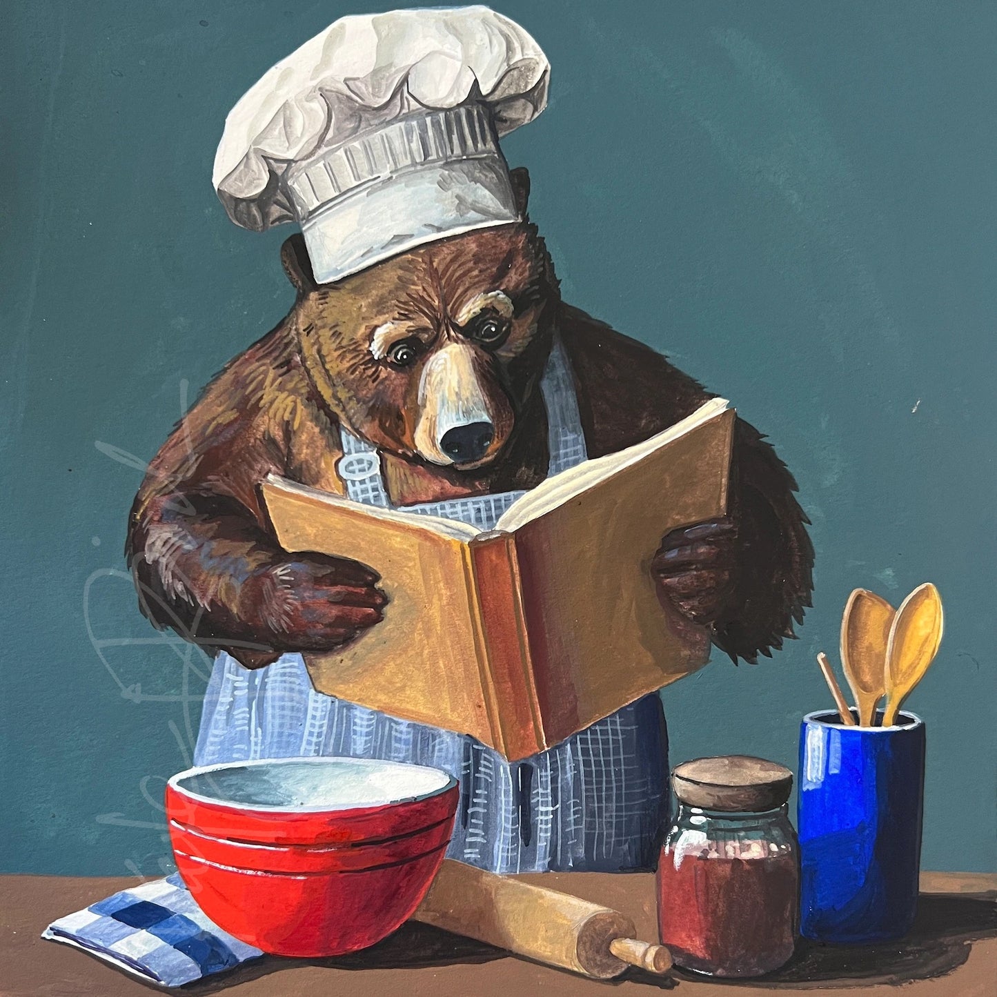 Bear Bakes a Cake Original Illustration