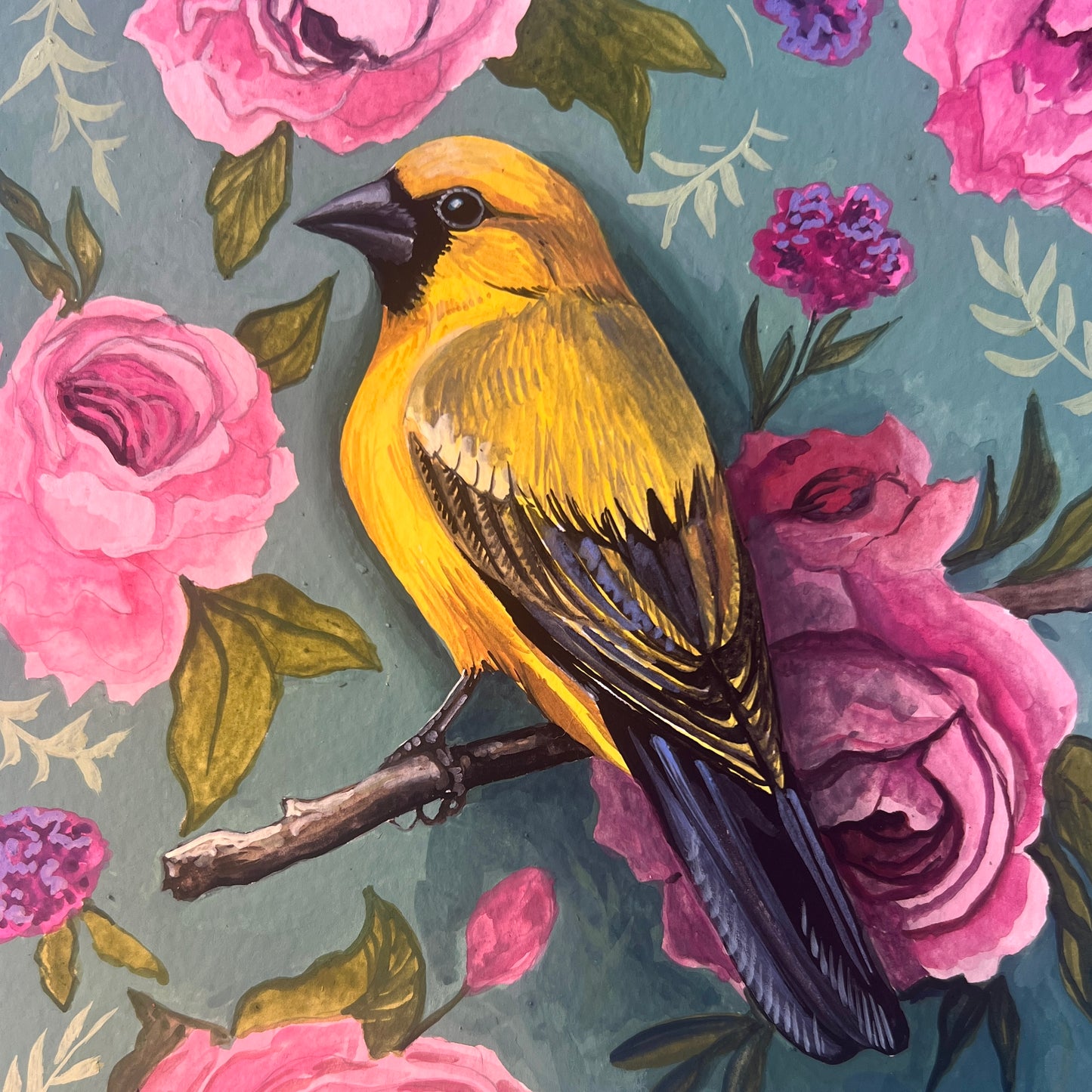 Goldfinch and floral 7x7