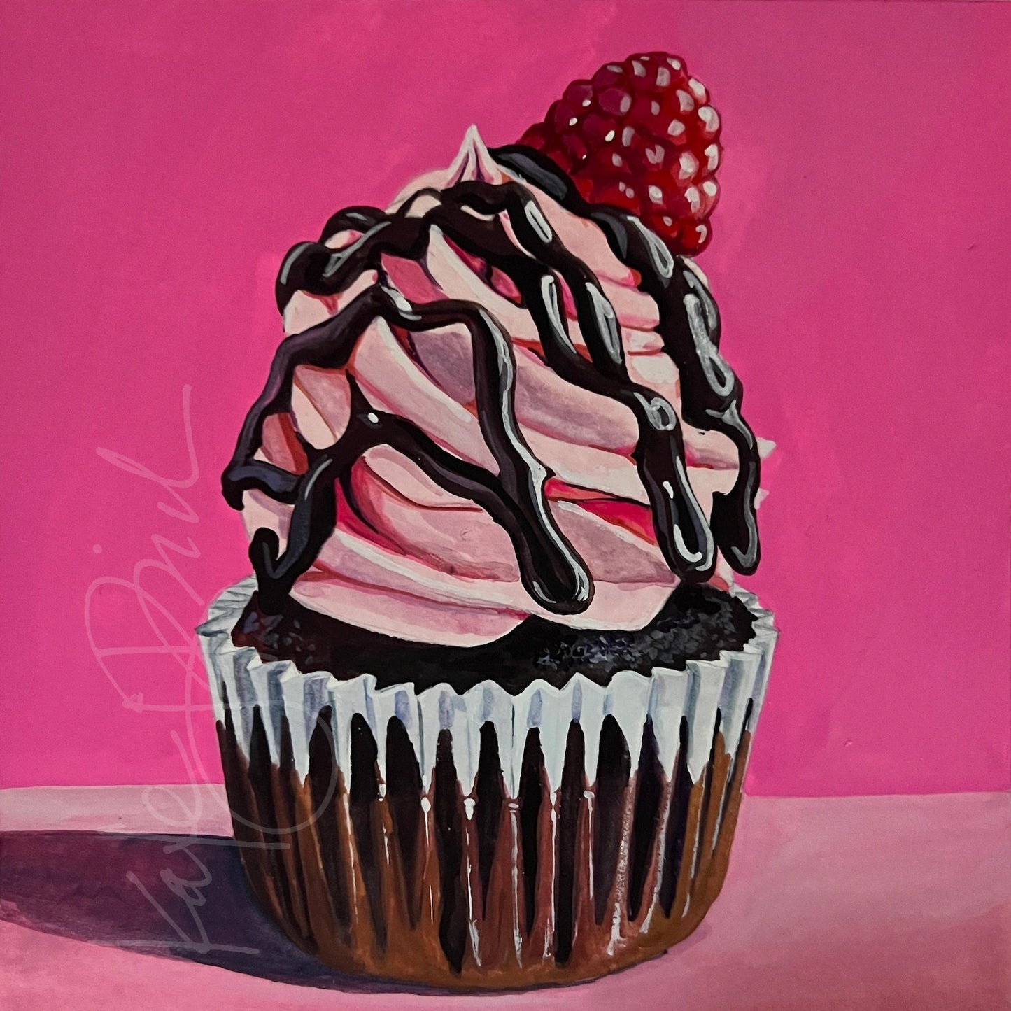 Raspberry Cupcake Original Painting