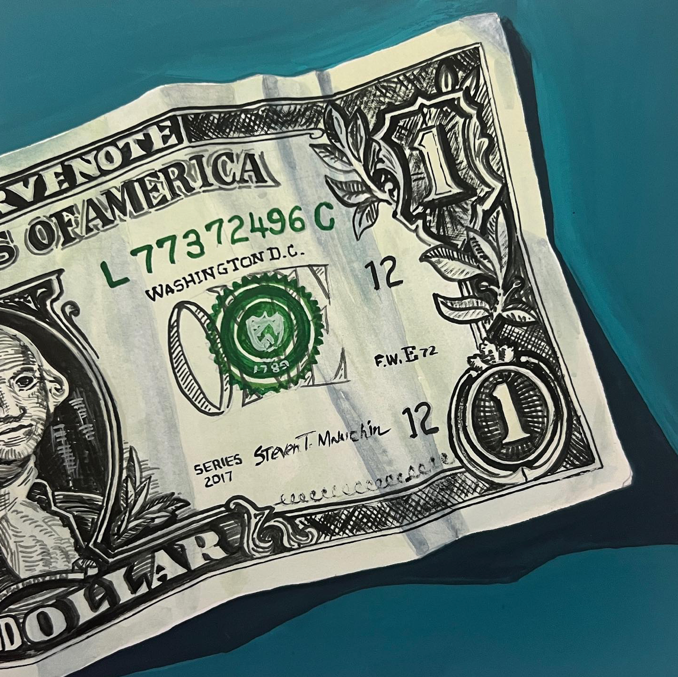 One Dollar Bill Original Painting