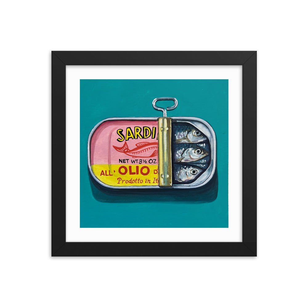 Sardines on Teal Framed Print