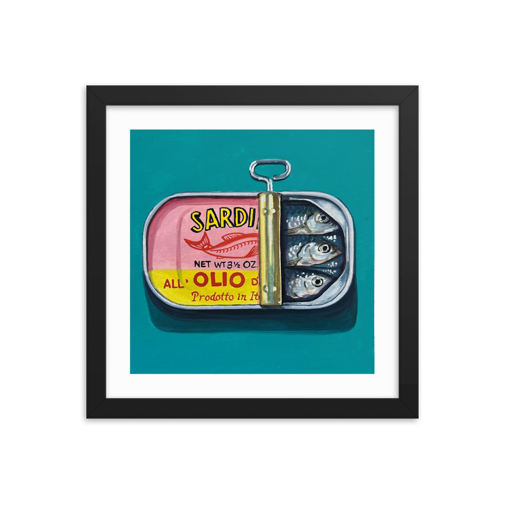 Sardines on Teal Framed Print