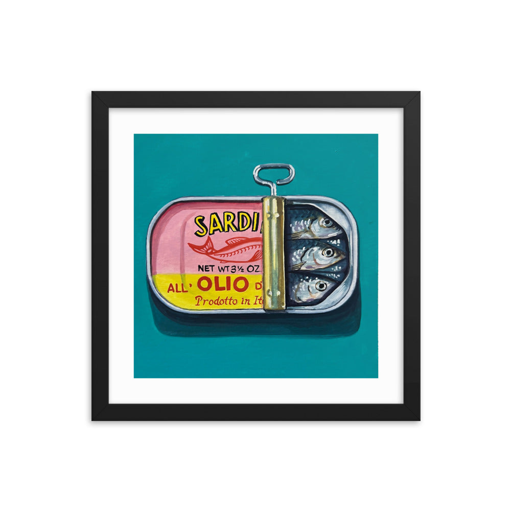 Sardines on Teal Framed Print