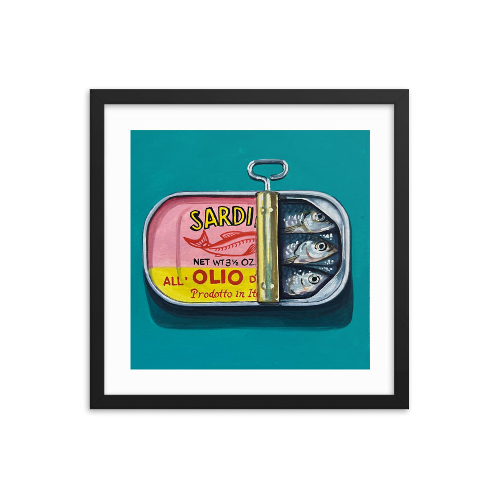 Sardines on Teal Framed Print