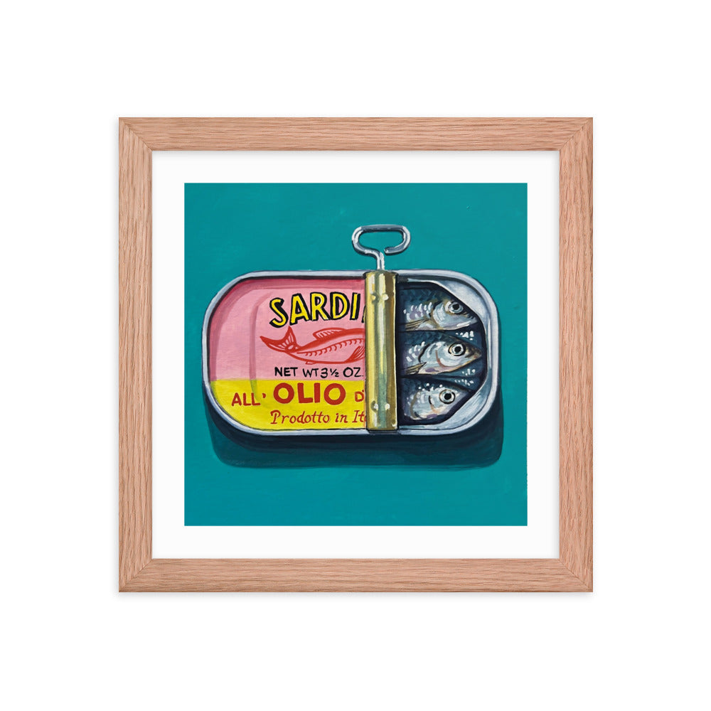 Sardines on Teal Framed Print