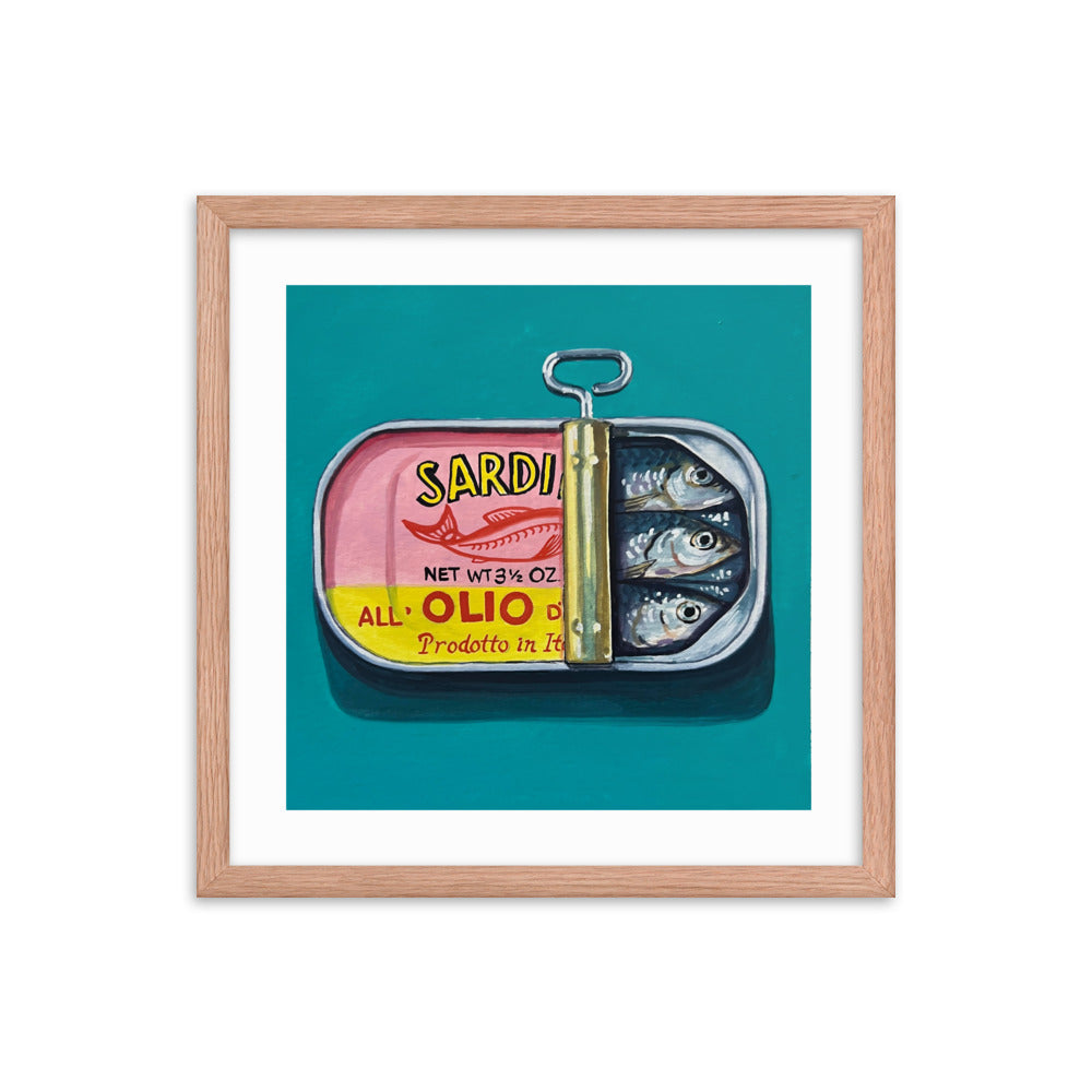 Sardines on Teal Framed Print