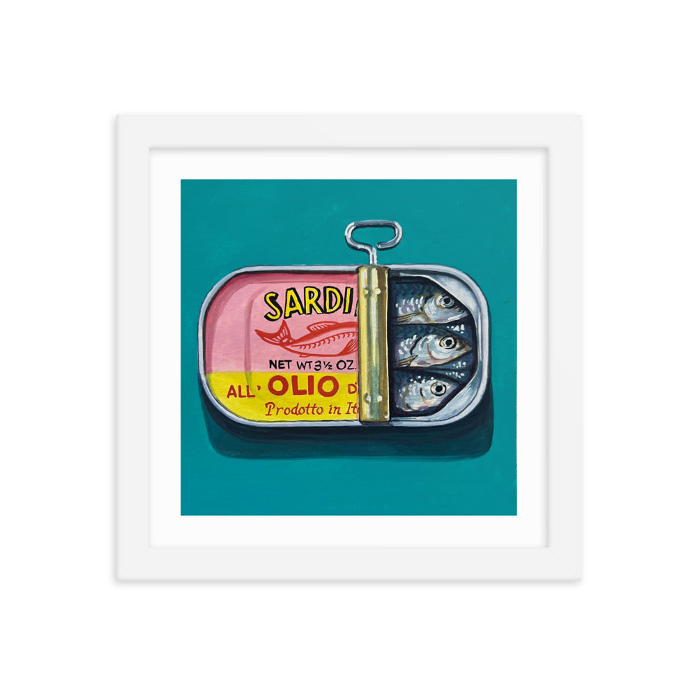 Sardines on Teal Framed Print