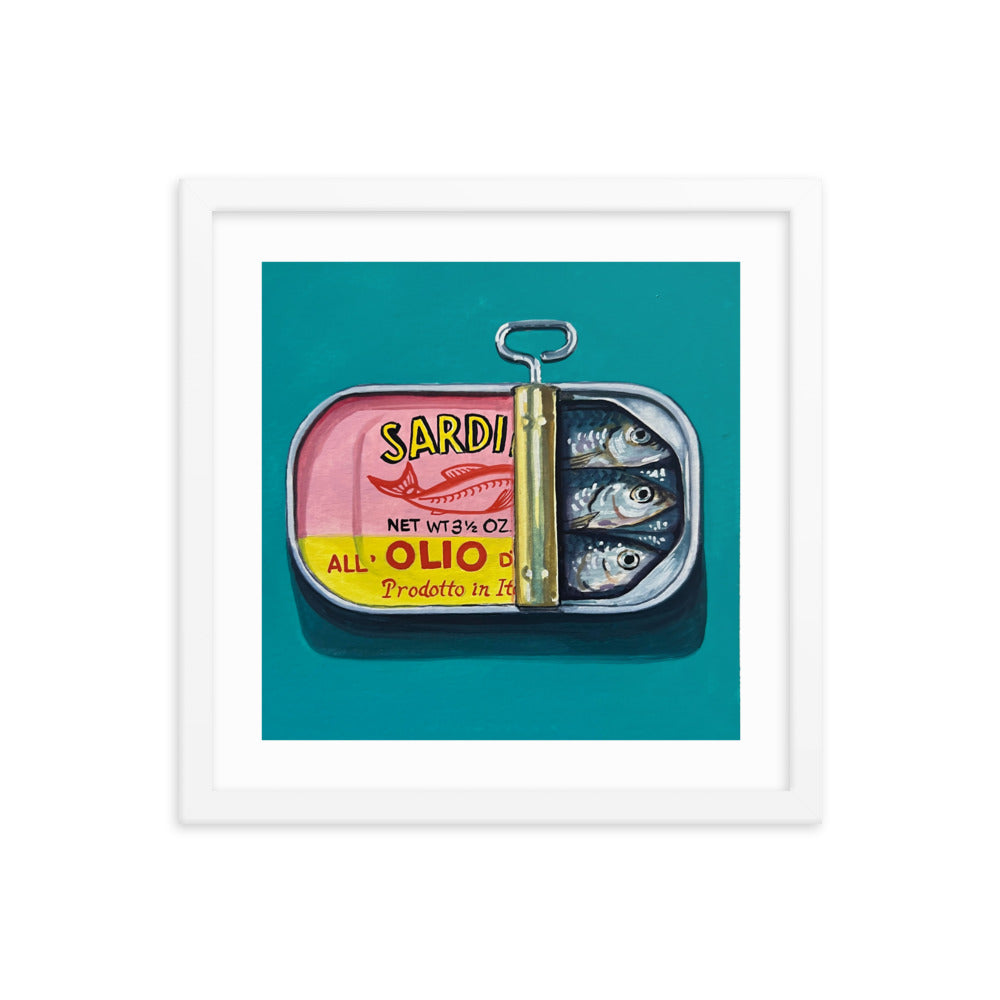 Sardines on Teal Framed Print