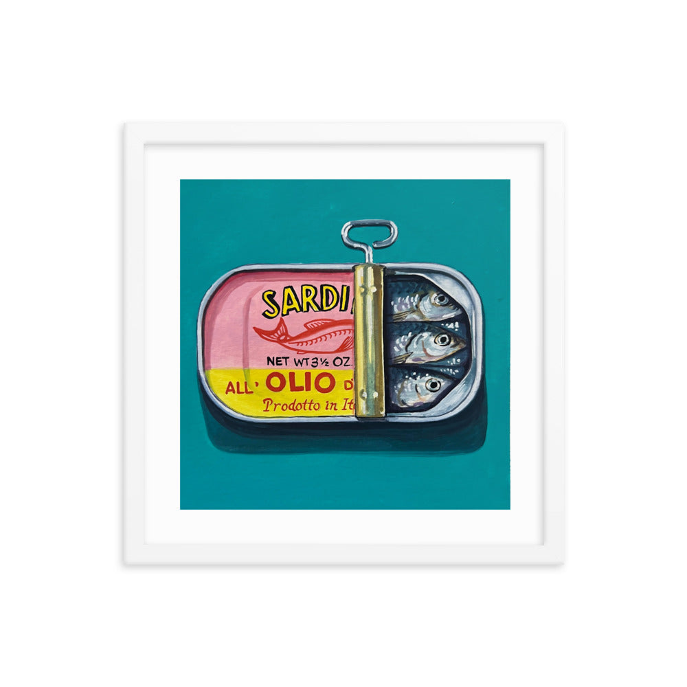 Sardines on Teal Framed Print