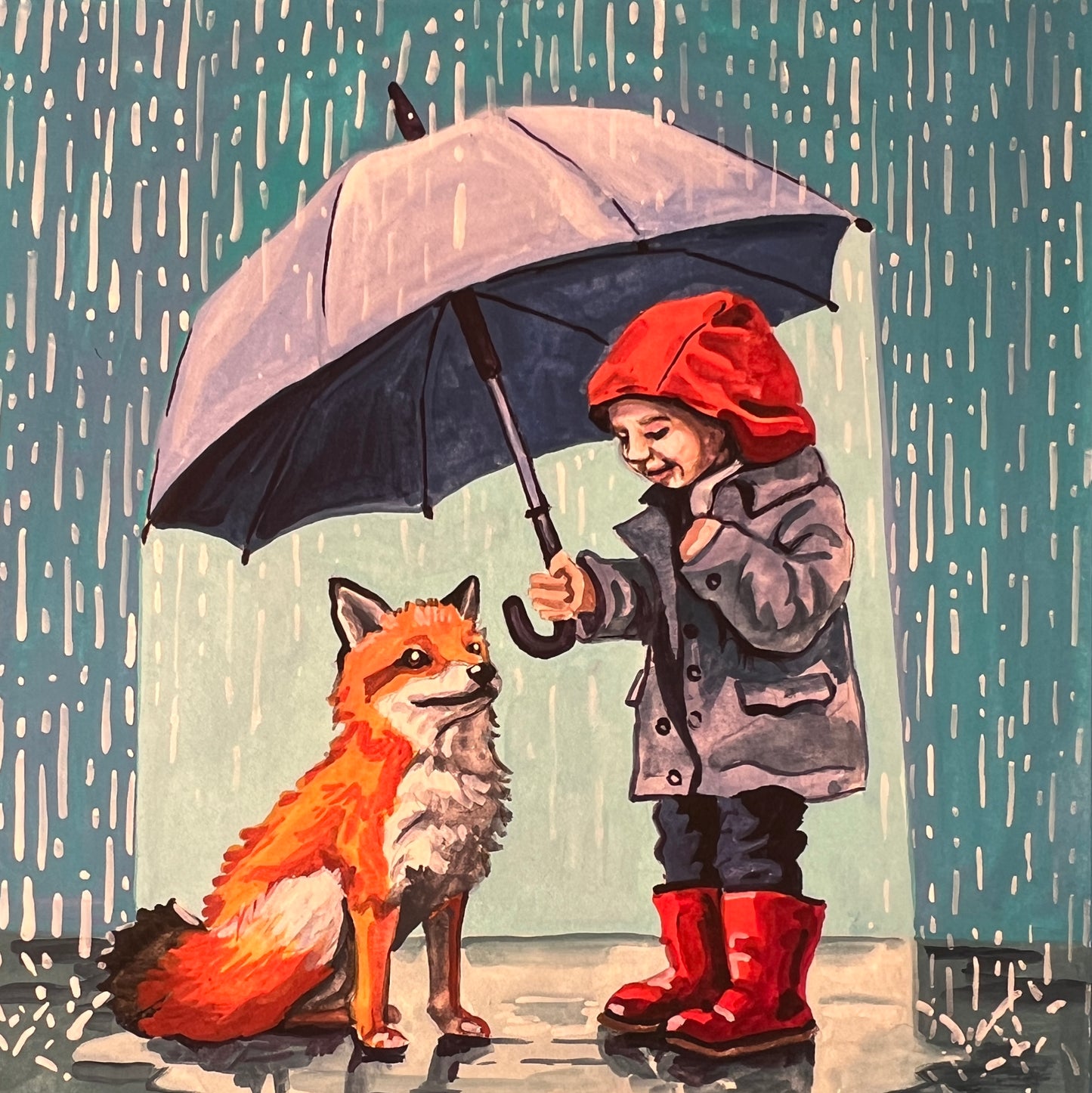 Keeping Dry Original Illustration 6x6