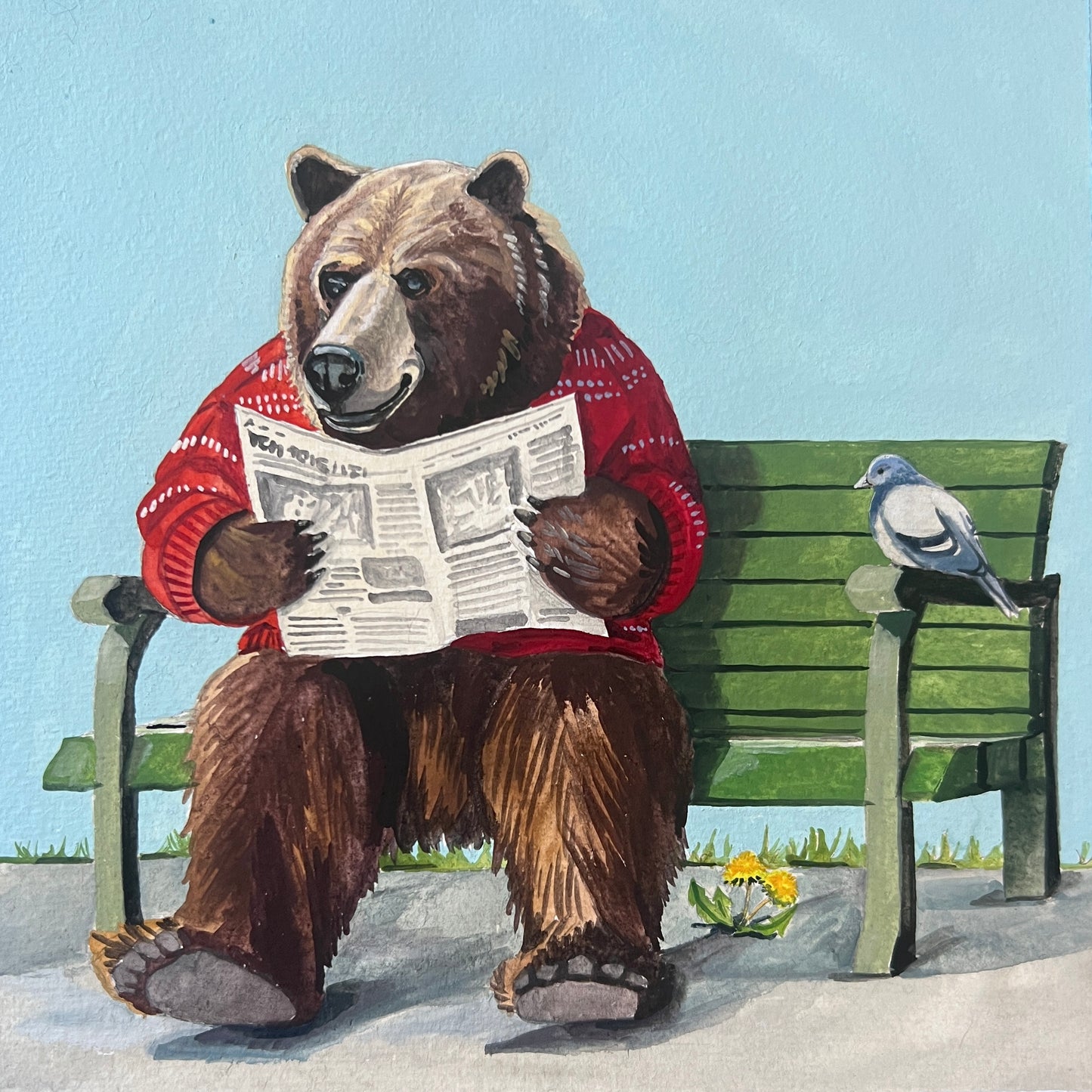 Bear Reads the News Original Illustration