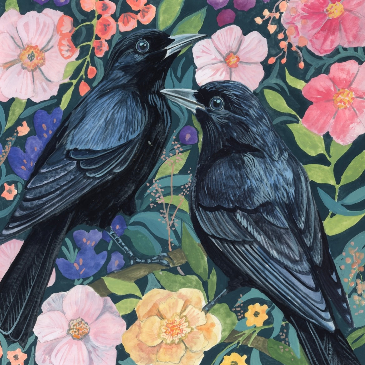 Blackbird Floral 9x9