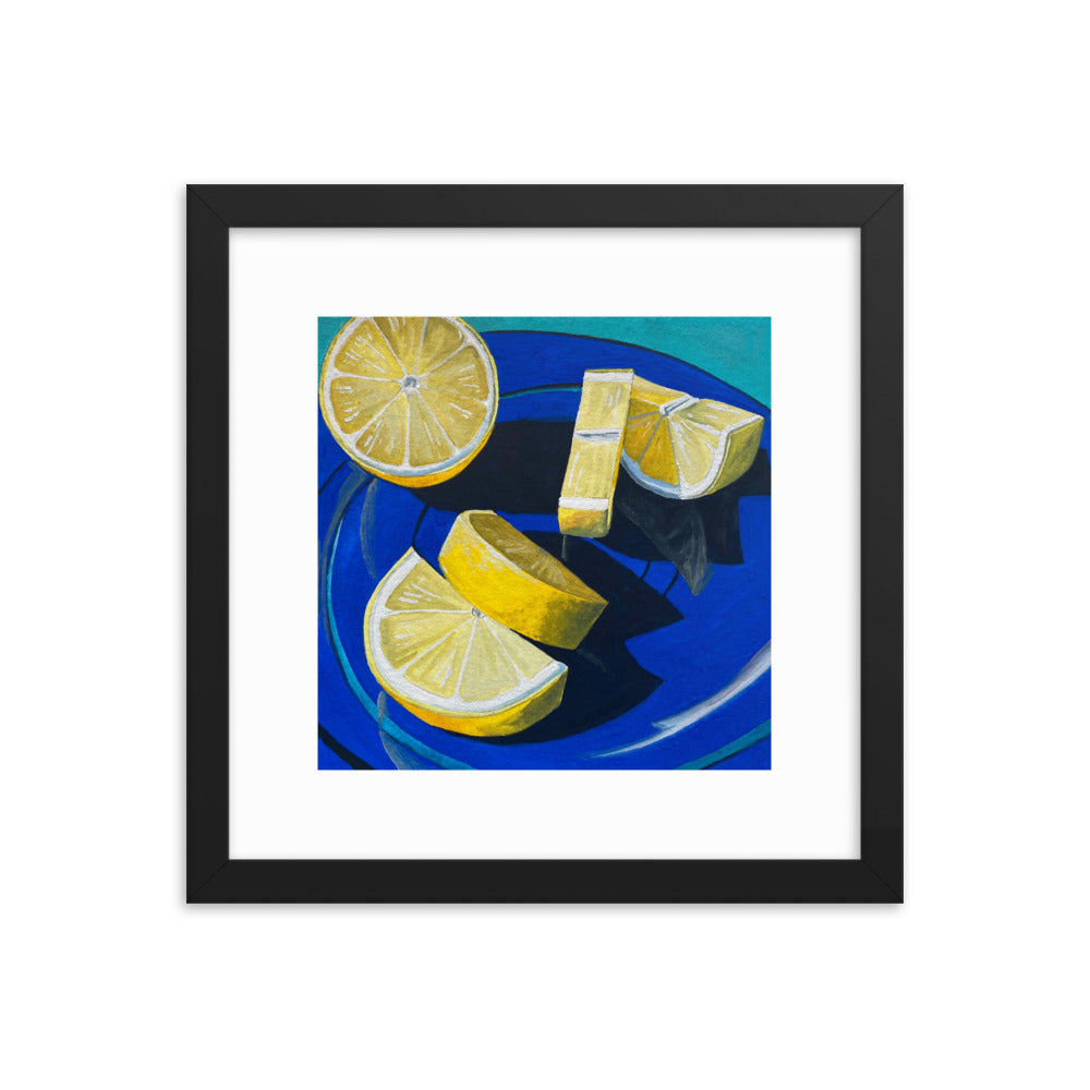 Lemons on Cobalt Framed Print