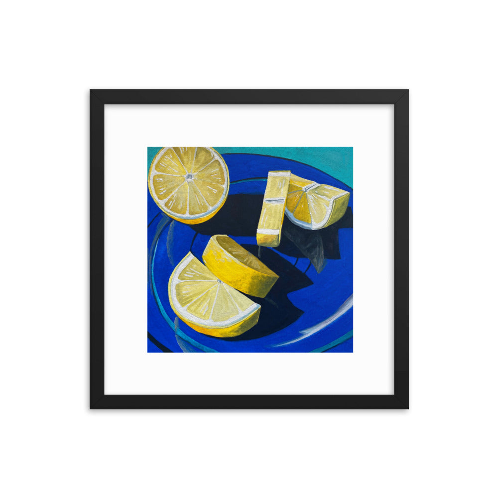 Lemons on Cobalt Framed Print