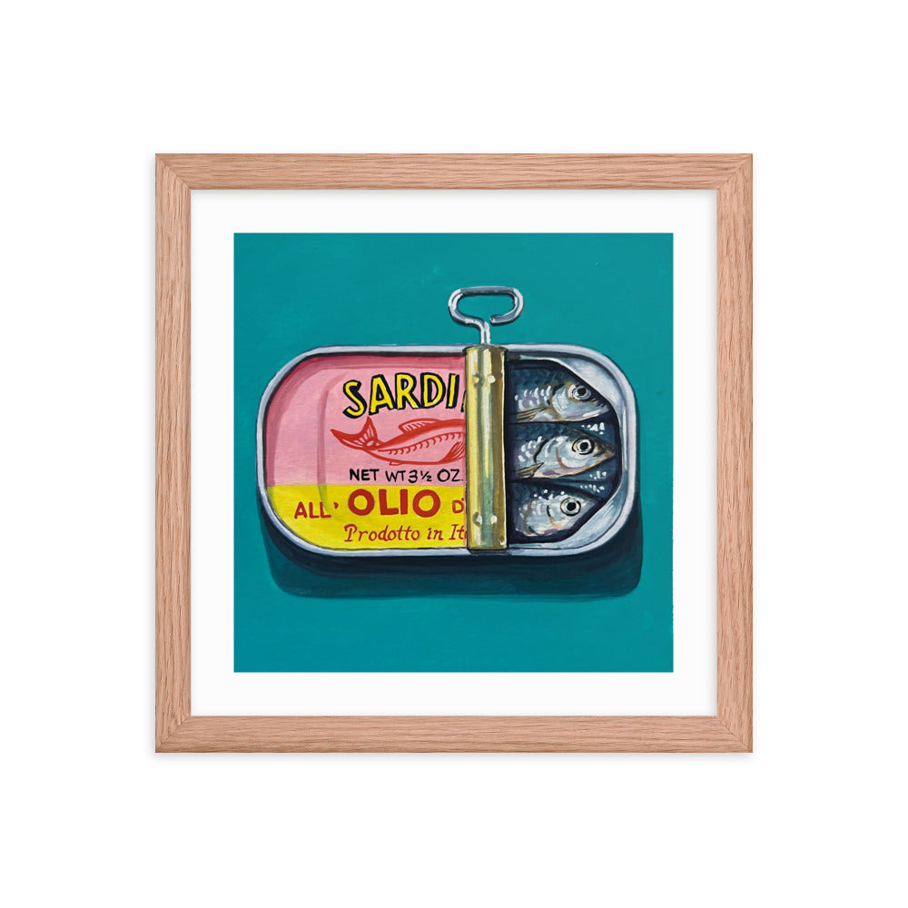 Sardines on Teal Framed Print
