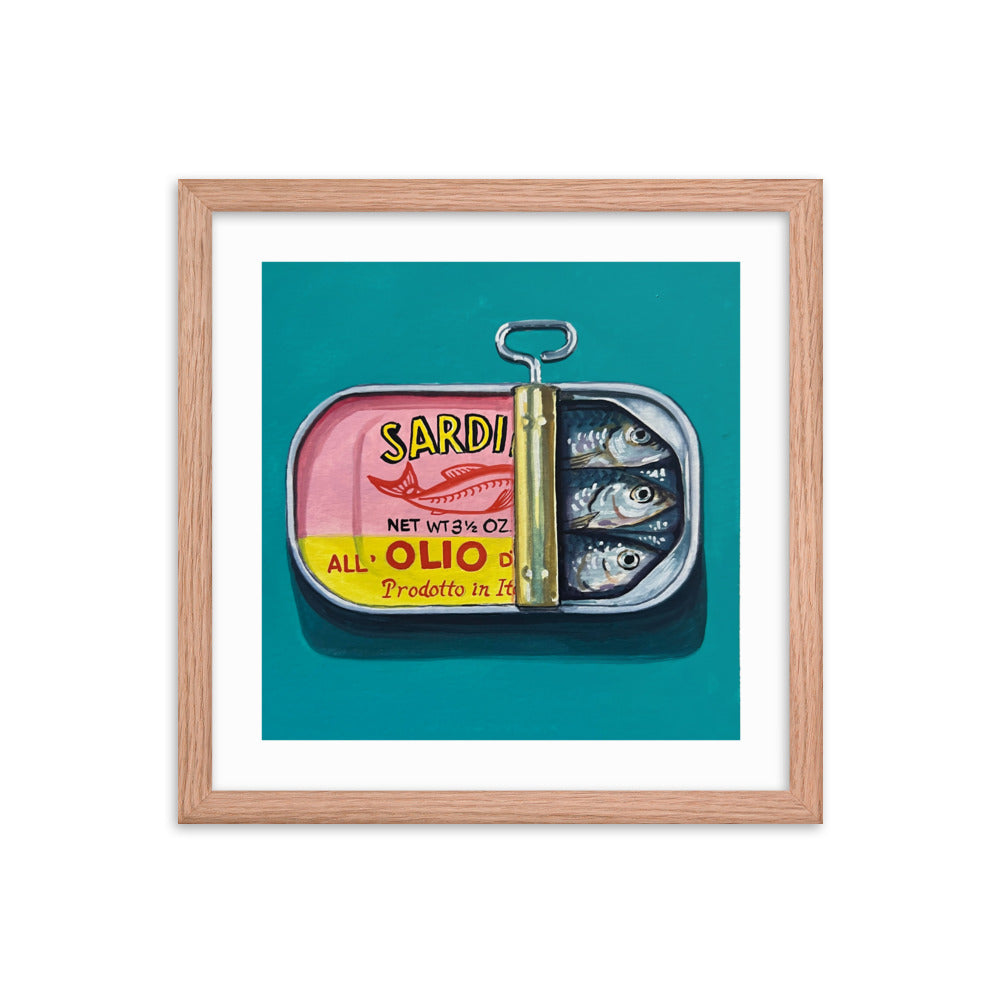 Sardines on Teal Framed Print