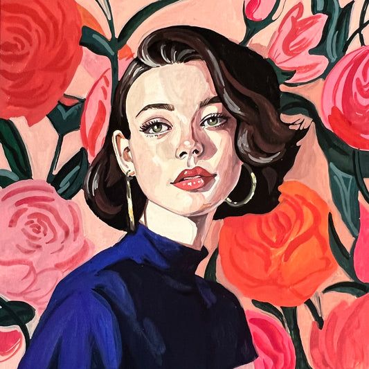 Woman on Pink Floral