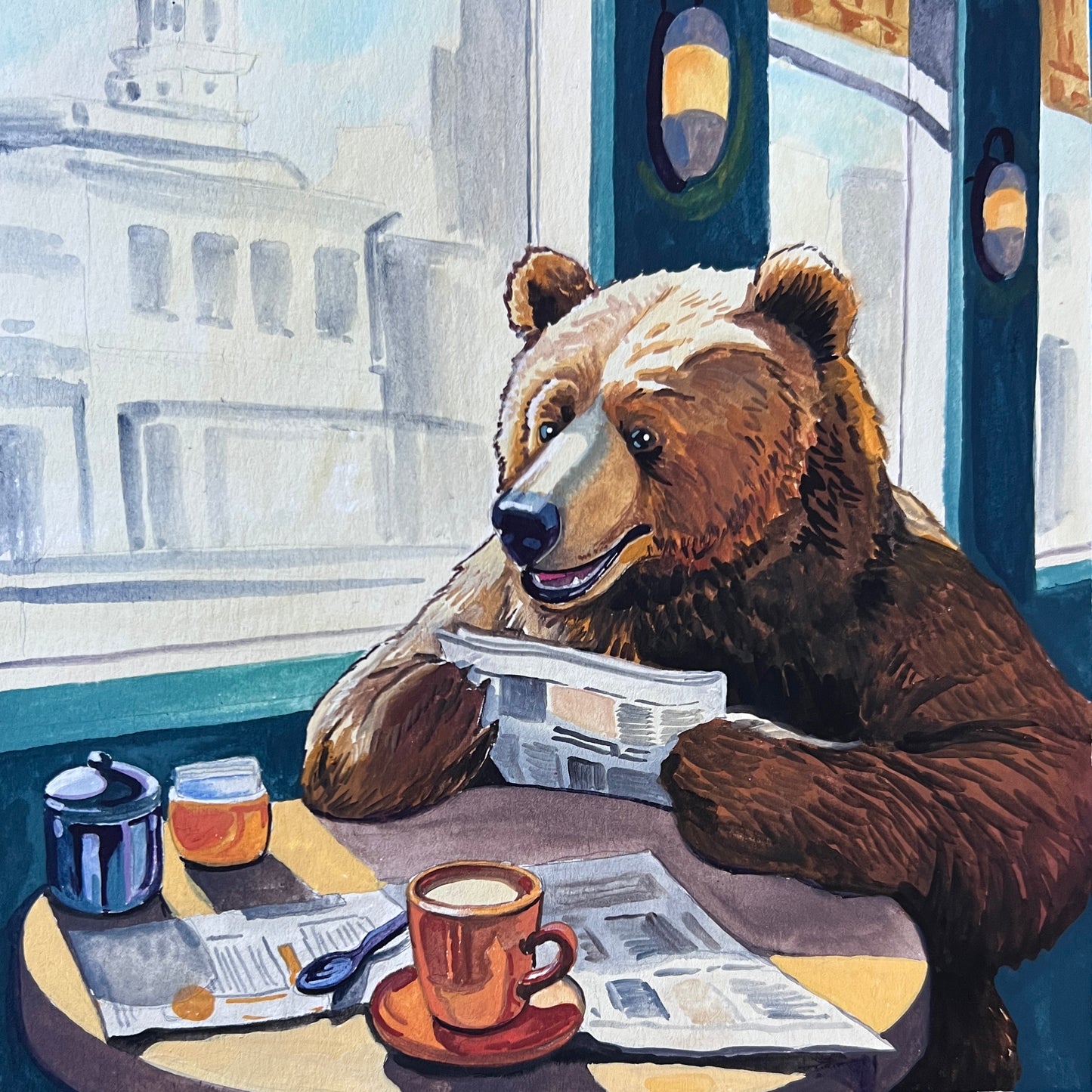 Bear at Breakfast Original Illustration