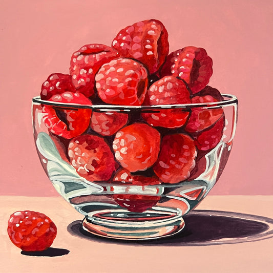 Raspberries in a Glass Bowl